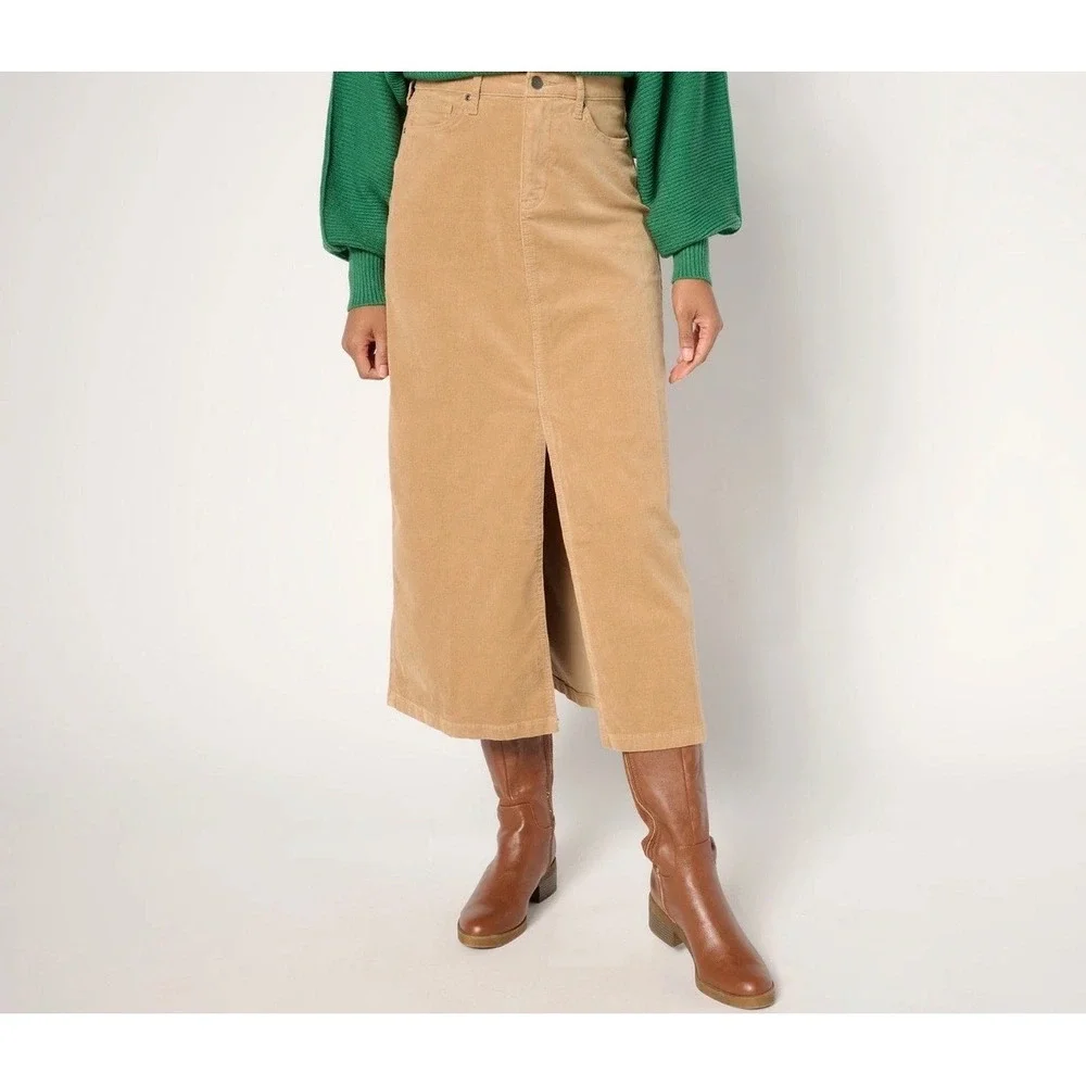 NYDJ Womens Tan Corduroy High Rise Midi Skirt‎ Lift Tuck Technology Size 18 Plus